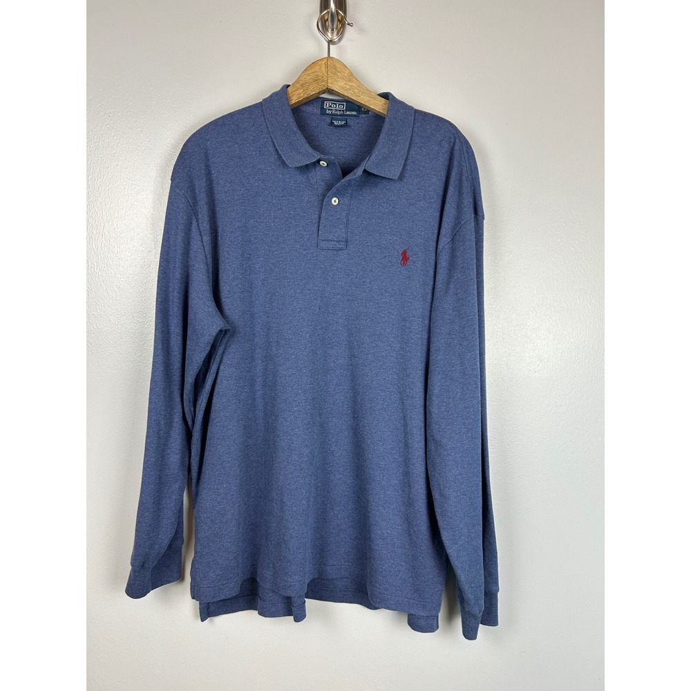Polo Ralph Lauren XL Blue Cotton Long Sleeve Polo Shirt Pony Preppy Academia Top